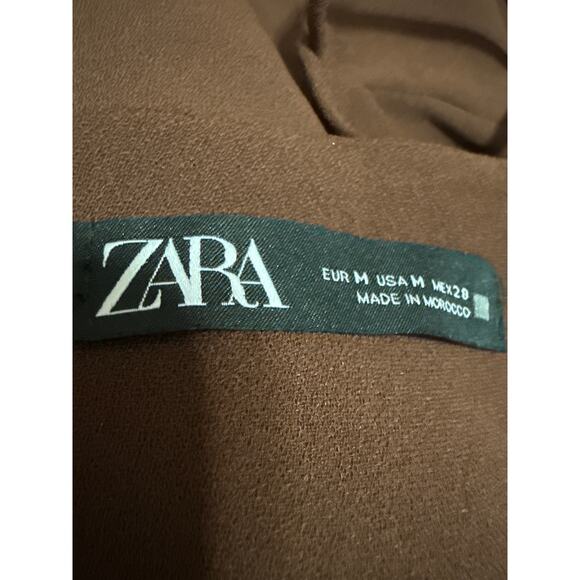 Zara Brown Sleeveless Pleated Cami Camisole Tank Slit Sheath Midi Dress Size M - Picture 4 of 5